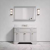 Curved white bathroom cabinets and vanities with sink