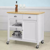 Antique white modern Kitchen Trolley with Solid Wood Top