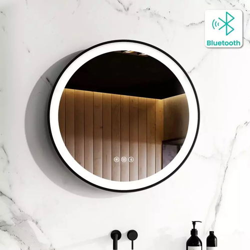 Mollie Black Framed Round Illuminated LED Mirror With BLUETOOTH Speaker 600mm