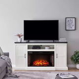 Farmhouse White Transitional White Wood Electric Fireplace